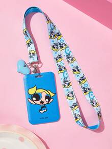 THE POWERPUFF GIRLS X SHEIN Cartoon Printed Card Holder With Lanyard, Holds 2 Cards, Ideal For Gifting - Rectangle - View 1