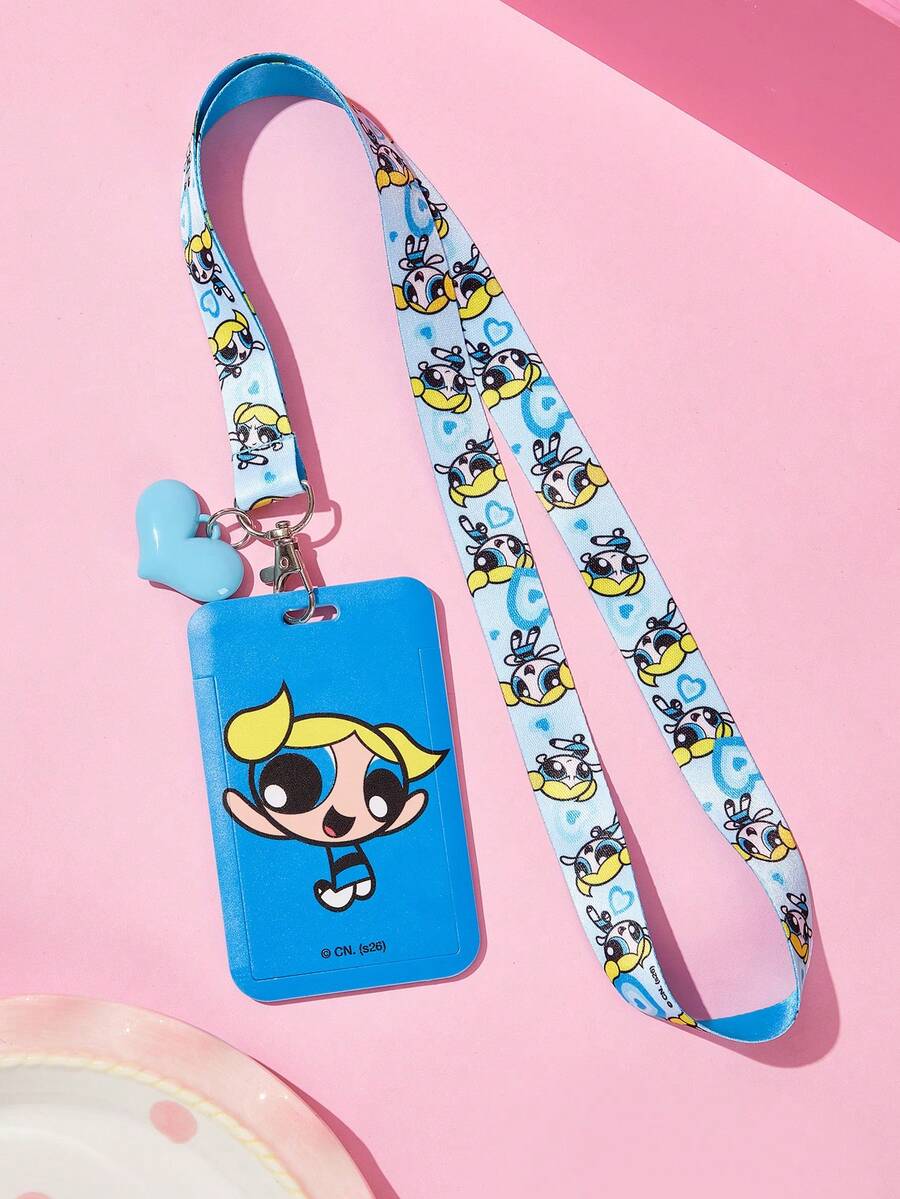 THE POWERPUFF GIRLS X SHEIN Cartoon Printed Card Holder With Lanyard, Holds 2 Cards, Ideal For Gifting - Rectangle - View 1