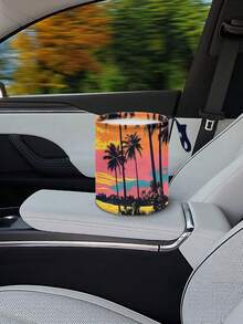 1PC Compact Durable Hanging Adjustable Strap Hawaiian Sunset Palm Tree Print Car Trash Can Storage Bag For Car Seat Back Rear Road Trip Summer Vacation Interior Decor Auto Accessories - Multicolor - View 2