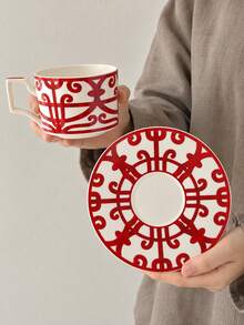 1 Set Of French-Style, Lightly Luxurious Coffee Cups And Saucers; Vintage, Niche Red Ceramic Cups And Saucers; Exquisite Afternoon Tea Dessert Cups And Saucers; A High-End Bone China Cup-And-Saucer Set For Home Use. - Multicolor - View 5