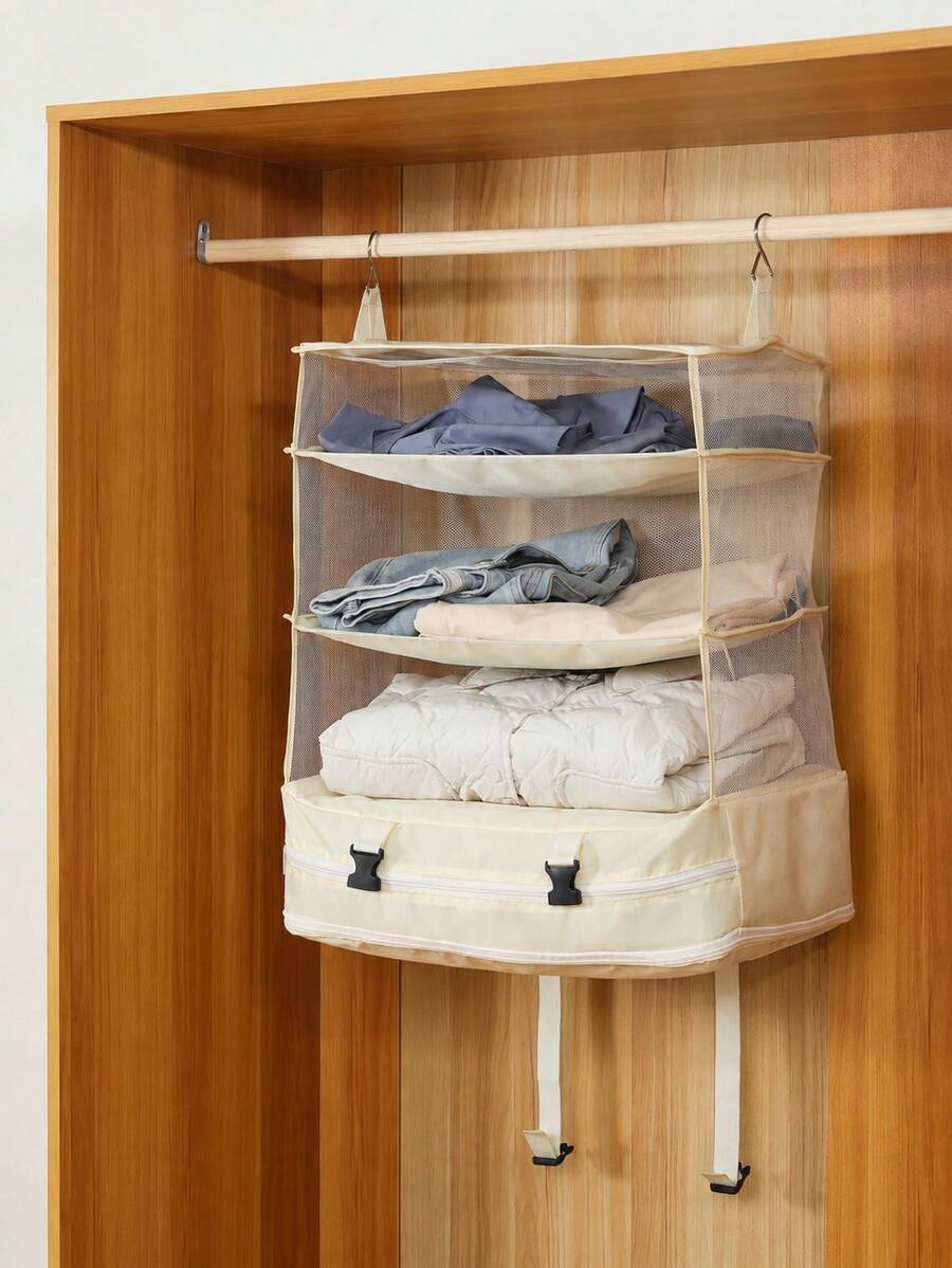 Large Capacity Foldable Hanging Storage Bag, Portable Travel Clothing Organizer With Hooks, Suitable For Wardrobes And Suitcases. - Multicolor - View 1