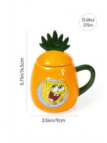 SpongeBob SquarePants | SHEIN 1個 12.68oz/375ml 鳳梨造型陶瓷馬克杯，耐冷耐熱，適用微波爐與洗碗機，適合盛裝水、牛奶、果汁、咖啡、海綿 - 黃橙 - 查看 8