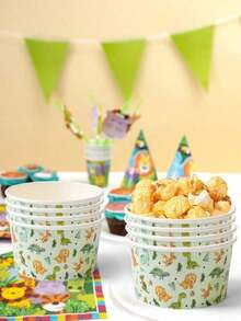 25pcs 8oz Disposable Paper Bowls, Suitable For Ice Cream Cups, Popcorn Boxes, Food Containers, Ideal For Home Kitchen, Restaurant Takeout, Picnic, Party, And Other Events, Perfect Choice For Kitchen Supplies And Food Packaging. Jungle Dinosaur Theme - Dinosaur - View 10