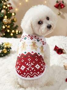 PETSIN 1pc Pet Christmas Red Gingerbread Cute Geometric Fairisle Pattern Print Dog Vest - Multicolor - View 6