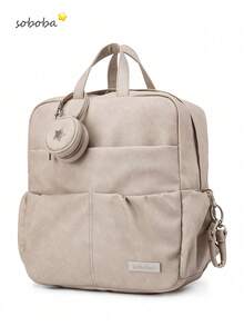 SHEIN 1 Solid Color PU Extra-Capacity Multi-Functional Mommy Diaper Backpack With Pacifier Box And 2 Stroller Straps, Suit For Travel And Picnics - Multicolor - View 14