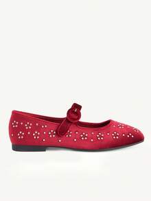 CUCCOO CHICEST Autumn And Winter Round Buckle Square Toe Flat Bottom Burgundy Mary Jane Wedding Shoes Banquet Commuter Shoes - Burgundy - View 3