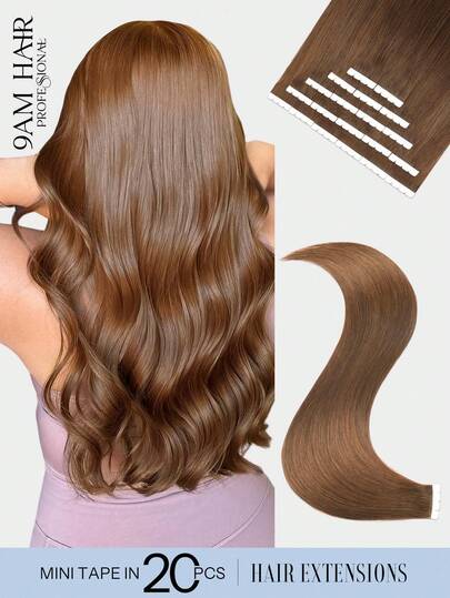 Mini Tape In Hair Extensions Human Hair, #4 Middle Brown Straight Style, 14‑22 Inch Lengths, Invisible Seamless Design, Premium Thick Ends Healthy Hair, Ideal For Thin Hair, Professional Salon Application And Daily Wear For Women & Girls