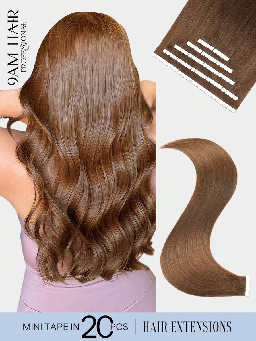 Mini Tape In Hair Extensions Human Hair, #4 Middle Brown Straight Style, 14‑22 Inch Lengths, Invisible Seamless Design, Premium Thick Ends Healthy Hair, Ideal For Thin Hair, Professional Salon Application And Daily Wear For Women & Girls - S4 - View 1