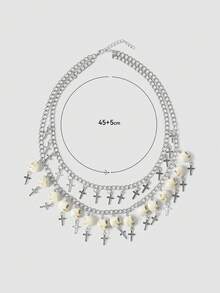 MortiRose Kalung Salib Tengkorak Gaya Gotik, Kalung Choker Rantai Berlapis dengan Manik-Manik Kerangka, Perhiasan Punk Y2K Halloween - Putih - View 5