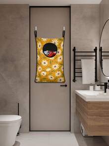 1PC Large Capacity Oxford Fabric Breathable Wall Mounted Hanging Door Dirty Laundry Storage Bag Yellow Daisy Floral Print Portable Foldable Space Saving Sturdy Hook Laundry Basket For Bathroom Balcony Dormitory Apartment Home Laundry Organizer - Multicolor - View 3