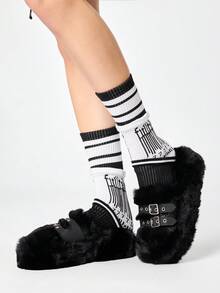 ROMWE Goth Fashion Versatile Jacket, High-End Thick-Bottomed Star Chain Plush Slippers, Suitable For Autumn, New Year, Valentine's Day, Spring And Christmas And - -A0582 black - View 3