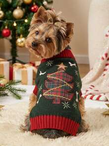 PETSIN Fashionable And Warm Christmas Winter Pet Sweater With Christmas Tree Bone And Star Patterns Festive Outfit For Cats And Corgis - Multicolor - View 1