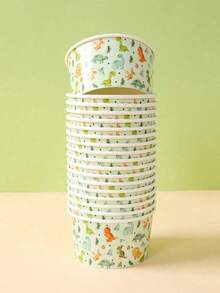 25pcs 8oz Disposable Paper Bowls, Suitable For Ice Cream Cups, Popcorn Boxes, Food Containers, Ideal For Home Kitchen, Restaurant Takeout, Picnic, Party, And Other Events, Perfect Choice For Kitchen Supplies And Food Packaging. Jungle Dinosaur Theme - Dinosaur - View 9