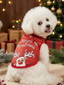 PETSIN 1pc Pet Christmas Reindeer & Snowflake Pattern Breathable Lightweight Dog Vest, Red - Multicolor - View 3