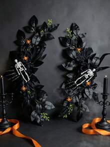 2 Buah Rangkaian Bunga Mawar Hitam Merah Gaya Gotik, Sulur Buatan dengan Daun Maple & Buah Beri untuk Lengkungan Pernikahan, Dekorasi Dinding Rumah, Pesta Halloween - Aneka warna 2 - View 9
