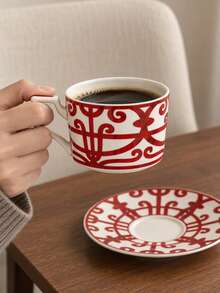 1 Set Of French-Style, Lightly Luxurious Coffee Cups And Saucers; Vintage, Niche Red Ceramic Cups And Saucers; Exquisite Afternoon Tea Dessert Cups And Saucers; A High-End Bone China Cup-And-Saucer Set For Home Use. - Multicolor - View 7