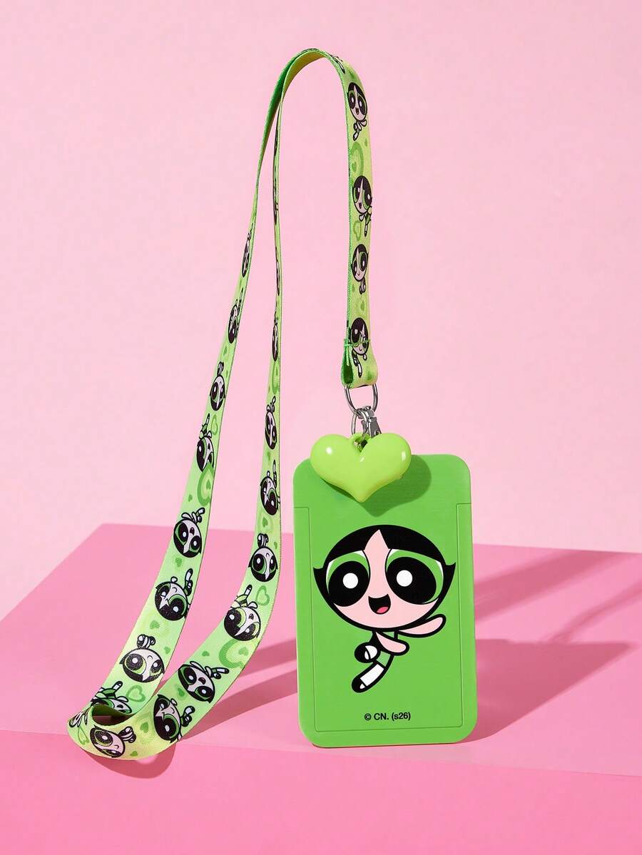 THE POWERPUFF GIRLS X SHEIN 卡通印花附掛繩卡套,可收納 2 張卡片,適合送禮 - 長方形 - 查看 1