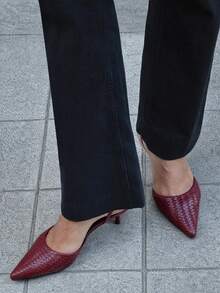 Nöista Burgundy Woven  Slingback Flat With A Pointed Toe And A Minimalist Elastic Strap For Refined Everyday Elegance. - Burgundy - View 3