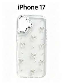 1 Pc.Fashionable Phone Case, Transparent And Shimmering Style, Epoxy Alloy Steel Beads, Bow Design Cute And Minimalist Style, Soft Protective Phone Case, Compatible With IPhone 17, 17 Air, 17 Pro, 17 Pro Max - Silver Bead Bow - View 11