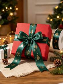 Christmas Satin Ribbon For Gift Wrapping Cake Decoration Bows DIY Craft Party Decor - green - View 4