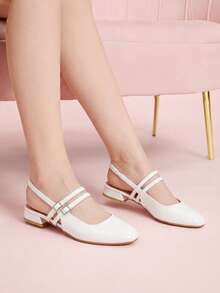 CUCCOO DOLLMOD Women's Shoes White Glossy Texture Back Lift Mary Jane Flats - White - View 4