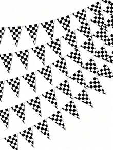 3Pcs Black & White Checkered Bunting Banner - Racing Flag Triangle Pennant For Retro Car Party, Birthday, Event, Sports Theme Decor - View 4
