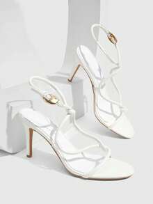 CUCCOO SZL Champagne Gold Rhinestone Stiletto Sandals Women, Open-Toed Back Strap Banquet Style High-Heeled Sandals - White - View 2