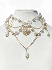 ROMWE Fairycore Y2k Style Fashionable Faux Pearl Pendant Necklace - Gold - View 1