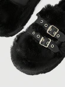ROMWE Goth Fashion Versatile Jacket, High-End Thick-Bottomed Star Chain Plush Slippers, Suitable For Autumn, New Year, Valentine's Day, Spring And Christmas And - -A0582 black - View 6