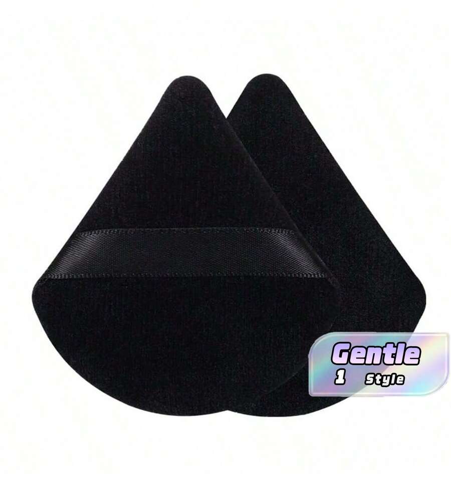 2 Triangular Loose Powder And Pressed Powder Sponges, Velvet-Finish Flocked Powder Sponges, Makeup Sponges, Makeup Tools - Multicolor - View 1