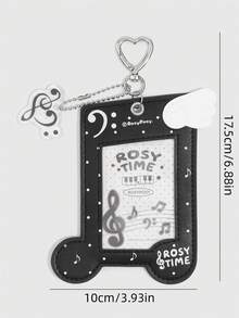 ROMWE Y2K Music Sweet And Cool Style Black Note Shape Card Bag, Star Chasing Small Card Storage, Wing Pendant Creative Modeling Idol Card Protective Cover - Black - View 3