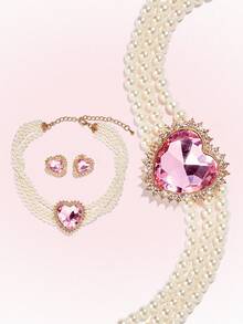 Popjeli 3pcs Pink Love Pearl Jewelry Set - Pink - View 2