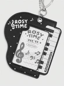 ROMWE Y2K Music Girl Style Black Piano Card Bag, Storage Star Chasing Card, Black And White Keys, Note Printing, Note Pendant, Idol Card Protective Case. - Black - View 4