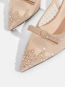 CUCCOO TILAWA Champagne Mesh Full Diamond Bow Back Empty Stiletto Sandals - Gold - View 5