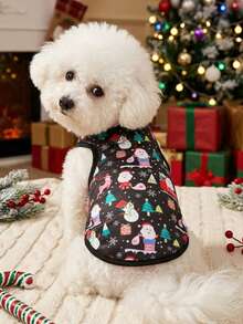 PETSIN 1pc Christmas Dog Clothes - Christmas Tree, Snowman, Snowflake Printed Pet Vest - Multicolor - View 4