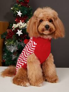 PETSIN Christmas Zigzag Sleeveless Dog Knit Vest With Pom Pom Bow, Winter Holiday Pet Tank Top - Multicolor - View 8