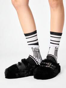 ROMWE Goth Fashion Versatile Jacket, High-End Thick-Bottomed Star Chain Plush Slippers, Suitable For Autumn, New Year, Valentine's Day, Spring And Christmas And - -A0582 black - View 9