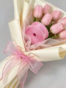 Ruy băng voan lưới chiffon màu hồng dùng gói quà, bó hoa cưới, đồ thủ công DIY, trang trí nhà cửa, phụ kiện tiệc và đóng gói sang trọng - Màu hồng - Xem 5