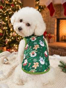 PETSIN 1pc Green Snowman Pattern Breathable Lightweight Dog/Cat Vest, New Christmas Design - Multicolor - View 3