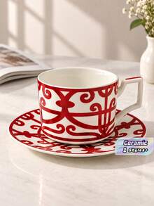 1 Set Of French-Style, Lightly Luxurious Coffee Cups And Saucers; Vintage, Niche Red Ceramic Cups And Saucers; Exquisite Afternoon Tea Dessert Cups And Saucers; A High-End Bone China Cup-And-Saucer Set For Home Use. - Multicolor - View 2