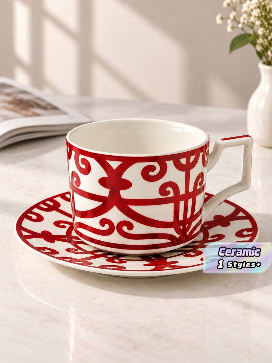 1 Set Of French-Style, Lightly Luxurious Coffee Cups And Saucers; Vintage, Niche Red Ceramic Cups And Saucers; Exquisite Afternoon Tea Dessert Cups And Saucers; A High-End Bone China Cup-And-Saucer Set For Home Use.