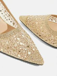 CUCCOO TILAWA Gold Matte Mesh Sparkling Elegant Sexy Pointed Women's High Heels - Rear Buckle Strap Exquisite And Stylish Design, Using Design Stiletto Women - Gold - View 6
