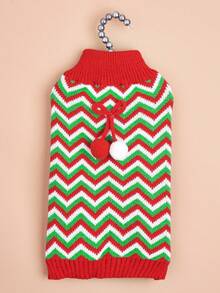 PETSIN Christmas Zigzag Sleeveless Dog Knit Vest With Pom Pom Bow, Winter Holiday Pet Tank Top - Multicolor - View 15
