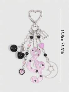 ROMWE Y2K Sweet Cool Purple Note Keychain Moon Cherry Love Pendant Beaded Bag Hanging Accessories - Mauve Purple - View 3