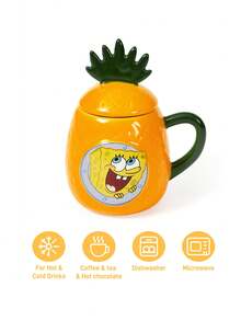 SpongeBob SquarePants | SHEIN 1個 12.68oz/375ml 鳳梨造型陶瓷馬克杯，耐冷耐熱，適用微波爐與洗碗機，適合盛裝水、牛奶、果汁、咖啡、海綿 - 黃橙 - 查看 3