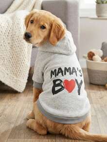 PETSIN 1pc MAMA's BOY Red Love Letter Pattern Printed Pet Hoodie In Gray, Soft And Comfortable Warm Pet Clothing - Multicolor - View 3