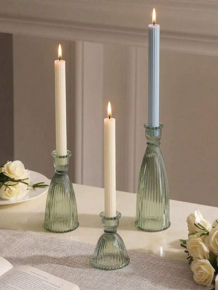 Cirelle 1 buah Lilin Taper Bergaris Aneka Warna, Lilin Makan Malam Tinggi Elegan Beralur untuk Pernikahan, Pesta, Ulang Tahun & Dekorasi Meja Rumah yang Estetis - Beraneka warna - View 1