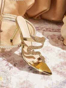 CUCCOO TILAWA Sexy Pointed Women's High Heels - A Delicate Rhinestone Heterosexual Design With A Slip-On Design, Perfect For Parties And Formal Events, Stilettos - Gold - View 5