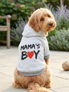 PETSIN 1pc MAMA's BOY Red Love Letter Pattern Printed Pet Hoodie In Gray, Soft And Comfortable Warm Pet Clothing - Multicolor - View 5