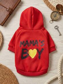 PETSIN 1pc MAMA's BOY Yellow Color Love Letter Pattern Printed Pet Hoodie, Red Soft And Comfortable Warm Pet Clothing - Multicolor - View 2